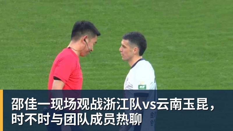 华体会体育邵佳一现场观战浙江队vs云南玉昆，时不时与团队成员热聊